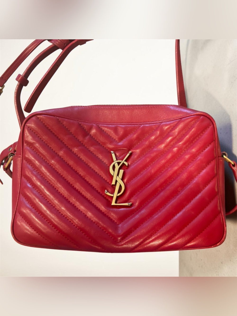 Authentic Yves Saint Laurent Red Quilted Leather Crossbody Bag with Tassel